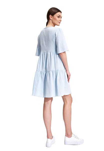 Sukienka letnia mini rozkloszowana falbanki krótki rękaw błękitna